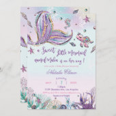 人魚の赤ちゃんシャワーの赤ちゃん女の子  招待状 (正面/裏面)