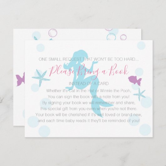 人魚の赤ちゃんシャワー持って本のティール（緑がかった色）紫ピンク インビテーションポストカード (正面/裏面)