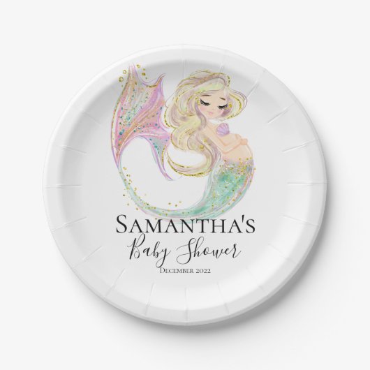 人魚の赤ちゃんシャワー母になる ペーパープレート (正面)