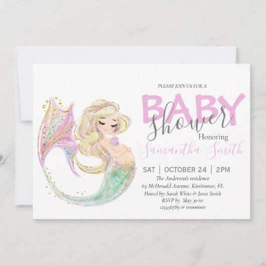 人魚の赤ちゃんシャワー母になる 案内状