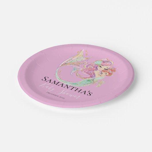 人魚の赤ちゃんシャワー甘い小さな人魚 ペーパープレート (アングル)