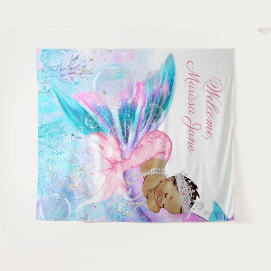 人魚の赤ちゃんシャワー背景エスニック人魚 タペストリー (正面(横))