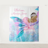 人魚の赤ちゃんシャワー背景エスニック人魚 タペストリー (正面)