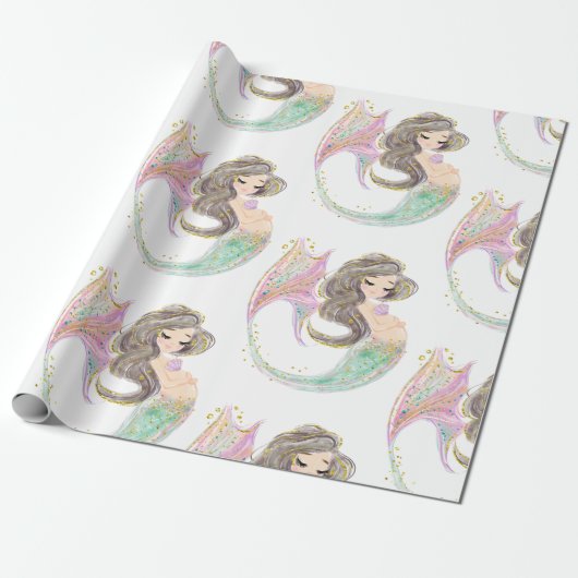 人魚の赤ちゃんシャワー。海の下。グリッター ラッピングペーパー (アンロールド)