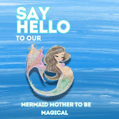 人魚の赤ちゃんシャワー。海の下。グリッター ラベル