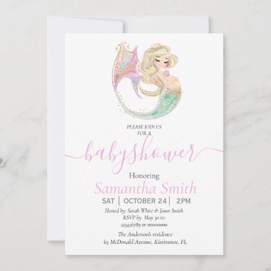 人魚の赤ん坊のシャワー母親を招待する 案内状 (正面)