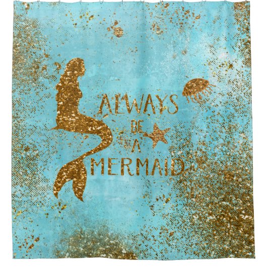 人魚の金ゴールドのグリッターの人魚の視野が常にあって下さい シャワーカーテン (正面)