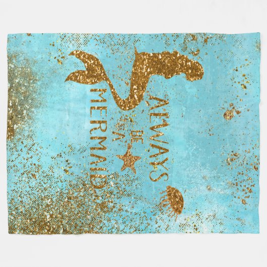 人魚の金ゴールドのグリッターの人魚の視野が常にあって下さい フリースブランケット (正面(横))