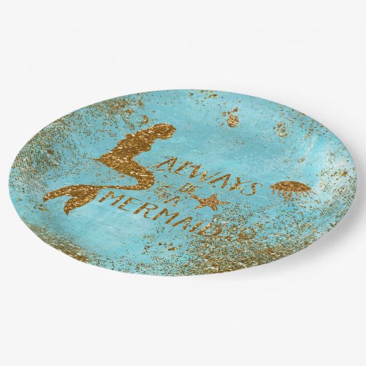 人魚の金ゴールドのグリッターの人魚の視野が常にあって下さい ペーパープレート (アングル)