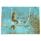 人魚の金ゴールドのグリッターの人魚の視野が常にあって下さい ラージペーパーバッグ (正面)