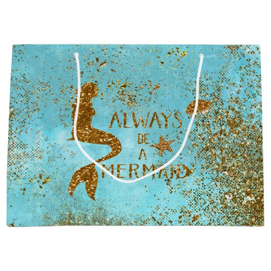 人魚の金ゴールドのグリッターの人魚の視野が常にあって下さい ラージペーパーバッグ (正面)