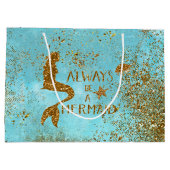 人魚の金ゴールドのグリッターの人魚の視野が常にあって下さい ラージペーパーバッグ (裏面)