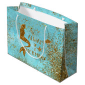 人魚の金ゴールドのグリッターの人魚の視野が常にあって下さい ラージペーパーバッグ (裏面アングル)