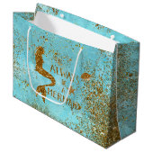 人魚の金ゴールドのグリッターの人魚の視野が常にあって下さい ラージペーパーバッグ (正面アングル)