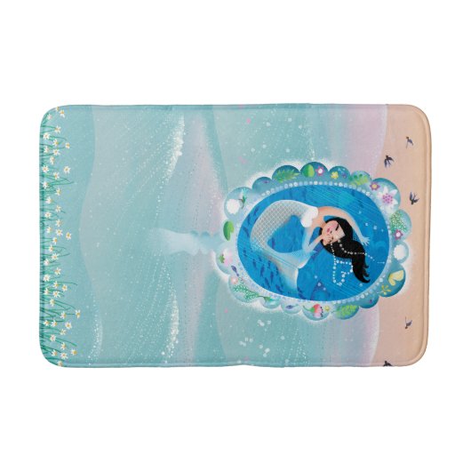 人魚の鏡wの泡キスのイラストレーション バスマット (正面)