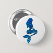 人魚の青及びターコイズのスケールのシルエットボタン 缶バッジ (正面&裏面)