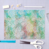 人魚の青緑のピンクのレースパターン 薄葉紙 (クラフト)