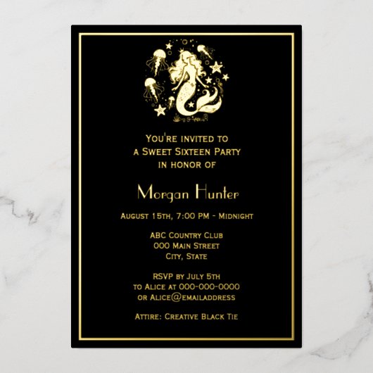 人魚の髪がなびく 海の生物 スイートシックスティーン 箔シーズンカード (正面)