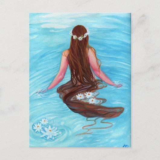 人魚の髪が波の葉書に落ちた ポストカード (正面)