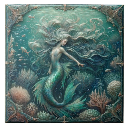 人魚の魔法の珊瑚礁 - 永遠の海のタイル タイル (正面)