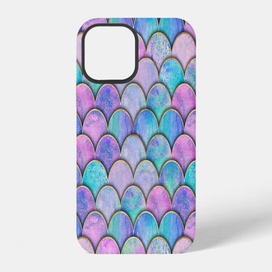 人魚の鱗の和風水彩パターン iPhoneケース (裏面)