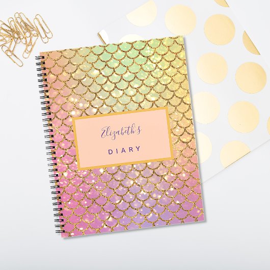人魚の鱗ピンクパープル海緑グリッター日記 ノートブック