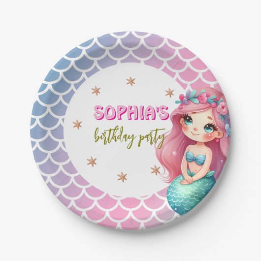 人魚の鱗模様 誕生日パーティー ペーパープレート (正面)