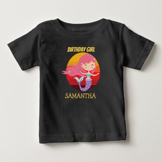 人魚の黄色の誕生日Tシャツ ベビーTシャツ (正面)