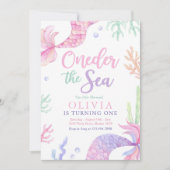 人魚の1歳の誕生日パーティー アンダー・ザ・シー 招待状 (正面)