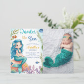 人魚の1歳の誕生日パーティー ワンダーの海のマーメイド 招待状 (スタンド正面)