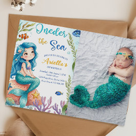 人魚の1歳の誕生日パーティー ワンダーの海のマーメイド 招待状