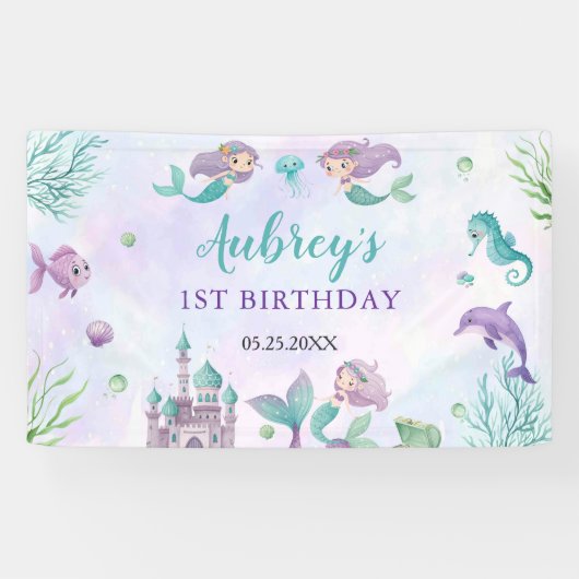 人魚の1歳の誕生日パーティー ワンダーシーワンダー 横断幕 (横)