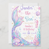 人魚の1歳の誕生日パーティー ONEder The Sea 人魚 招待状 (正面)