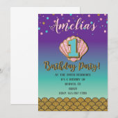 人魚の1歳誕生日パーティー招待状 招待状 (正面/裏面)