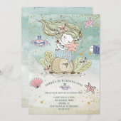 人魚の1歳誕生日パーティー 招待状 (正面/裏面)