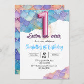 人魚の1歳誕生日招待状 招待状 (正面/裏面)