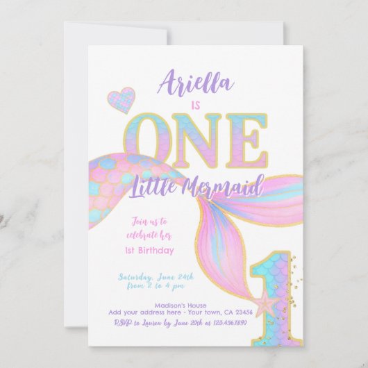 人魚の1歳誕生日 招待状 (正面)
