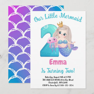 人魚の2歳誕生日パーティー招待状 招待状