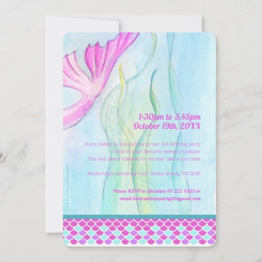 人魚の2歳誕生日招待状 招待状 (裏面)