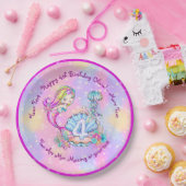 人魚の4歳の誕生日を変更 編集 テキストをパーソナライズ ペーパープレート (パーティー)