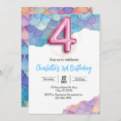 人魚の4歳の誕生日パーティーへの招待 招待状 (正面/裏面)