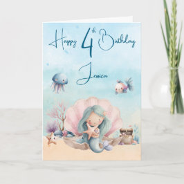 人魚の4歳の誕生日折りたたみグリーティングカード カード
