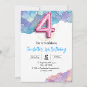 人魚の4歳誕生日パーティー招待状 招待状 (正面)