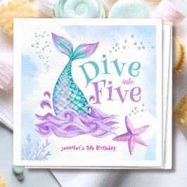 人魚の5歳の誕生日おめでとうペーパーアイテム スタンダードカクテルナプキン