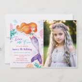 人魚の5歳誕生日パーティーの写真にダイブ 招待状 (正面)