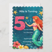 人魚の5歳誕生日パーティー招待状 招待状 (正面)