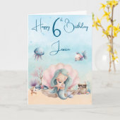 人魚の6歳の誕生日折りたたみグリーティングカード カード (黄色い花)