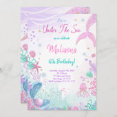 人魚の6歳誕生日パーティー招待状 招待状 (正面/裏面)