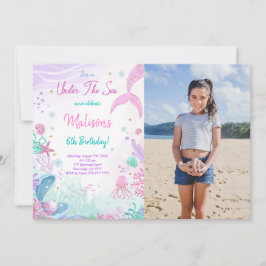 人魚の6歳誕生日写真招待状 招待状