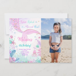 人魚の6歳誕生日子供招待状（写真付き） 招待状